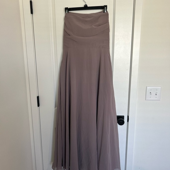 Christina Wu Mink Elegant Brown Grey Pleated Strapless Maxi Dress Size 12 - Picture 1 of 3